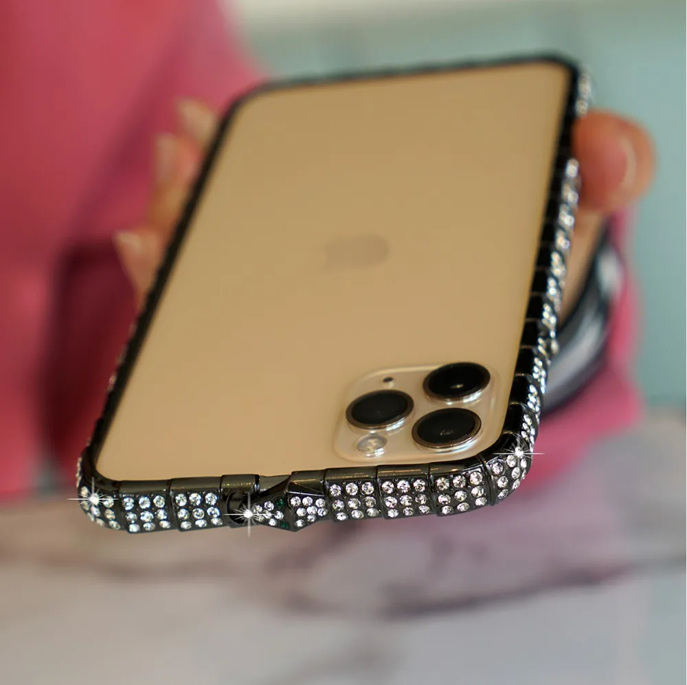 Для iPhone X XR XS Max чехол Bling Чехол-бампер с алмазами для iPhone 11 Pro Max 8 7 6Plus чехол блеск змея со стразами инкрустация металлической рамкой