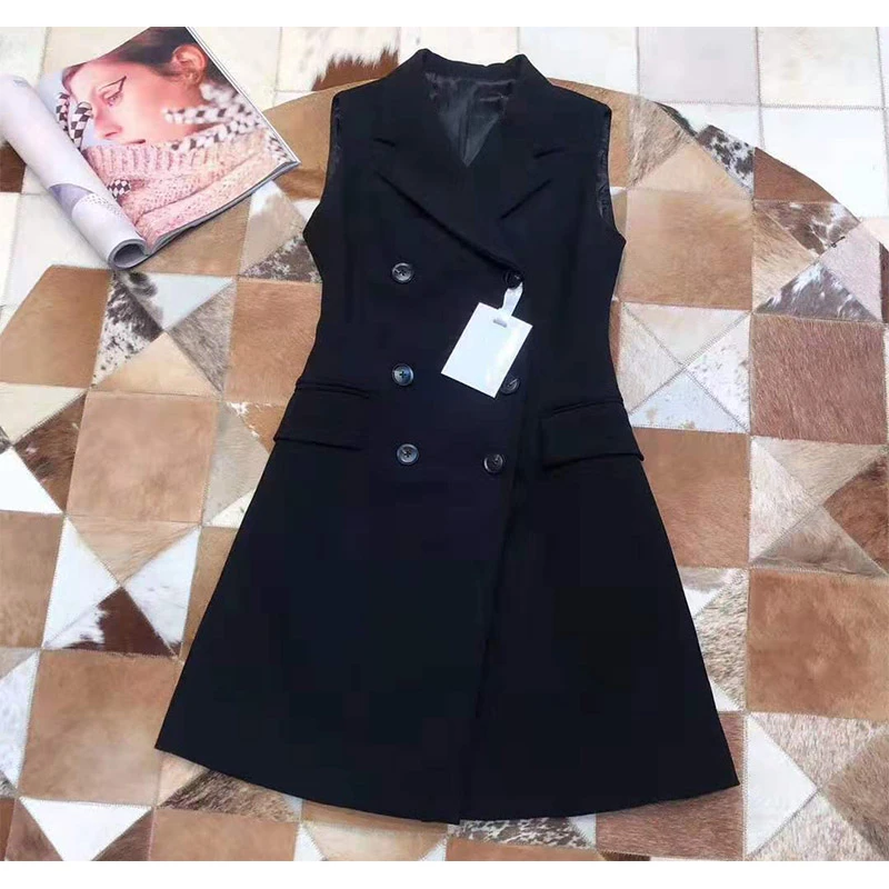 Comicchic женское офисное осенне-зимнее платье Doule Button Blazers короткие платья без рукавов модное платье-жилет Vestidos
