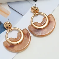 boho classic gold plated stainless steel round stud earrings for women brown acrylic ear jewelry