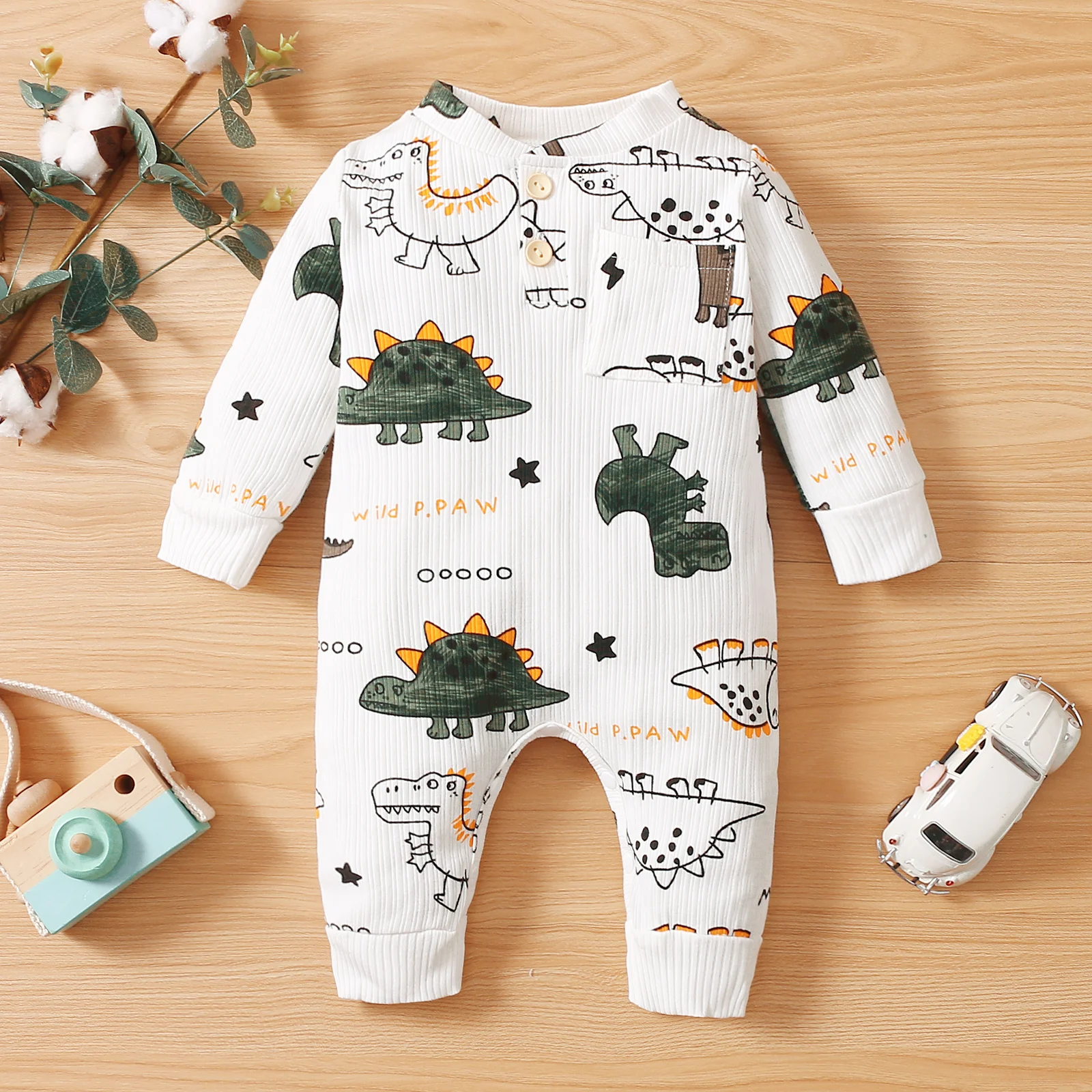 

Детский комбинезон с длинным рукавом и рисунком динозавра