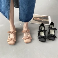 french fairy bow soft bottom mary jane single shoe ballet flats 2021 autumn new square toe pregnant woman shoes zapatillas mujer