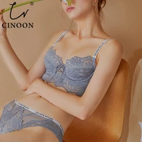 cinoon french lace embroidery underwear set ultra thin bralette push up brassiere sexy lace lingerie letter bras and panty set