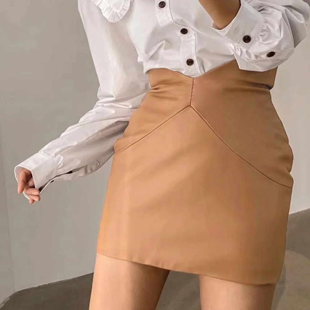 

Black Bodycon Mini Skirt Women Pencil High-waisted Street Sexy Skirts Womens 2022 Spring Summer Fashion Leather Cloths Khaki