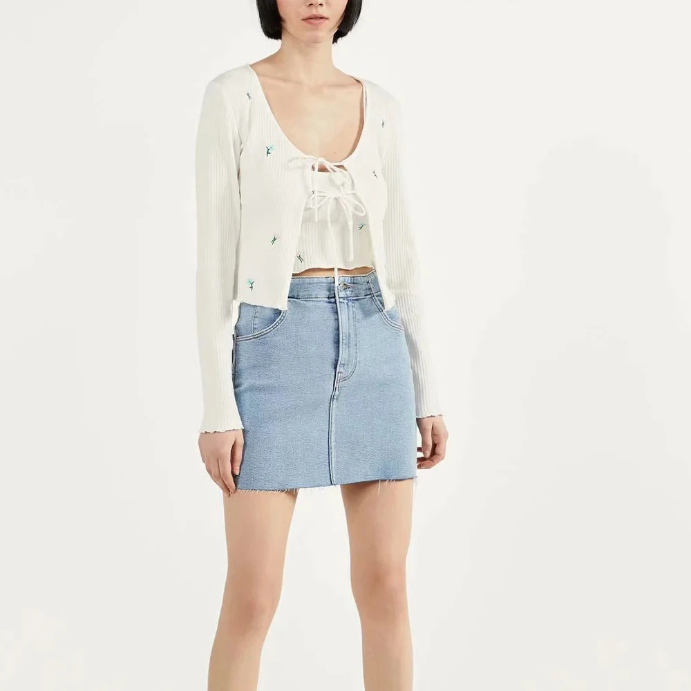 Новинка 2020 Женский комплект из двух предметов вязаный кардиган с вышивкой и