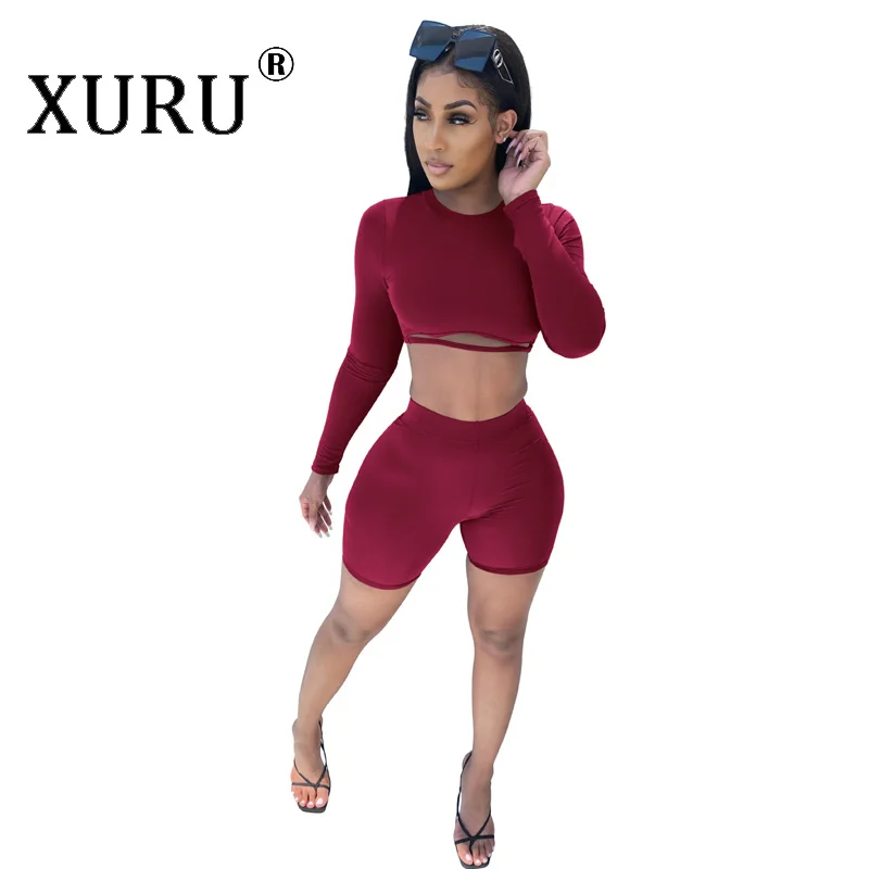 

XURU одежда с длинными рукавами в европейском и американском стиле пупочное вырез комбинезон из двух частей Повседневное Новый комбинезон