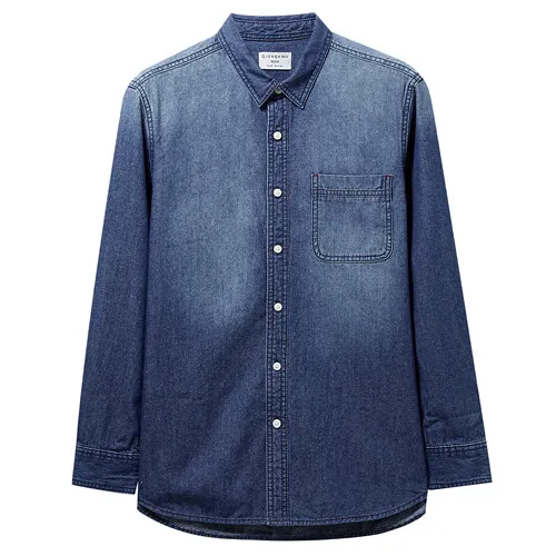 Giordano приталенная Мужская рубашка из джинсовой ткани с длинными рукавами Camisa Masculina, на пуговицах спереди, с отложным воротником, Chemise Homme 01049890 - Цвет: 01Blue