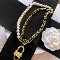 new pu leather chain pearl choker necklaces for women 2022