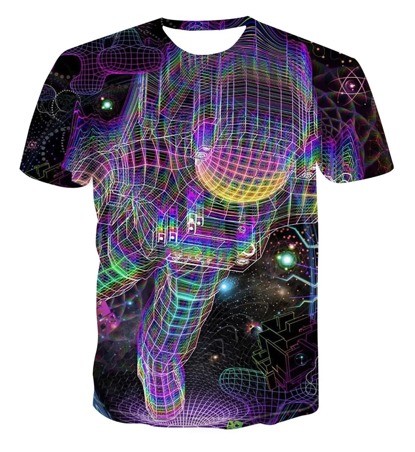 

Astronaut 3D men's T-shirt, summer hip-hop T-shirt with psychedelic print, branded men's short-sleeved shirt