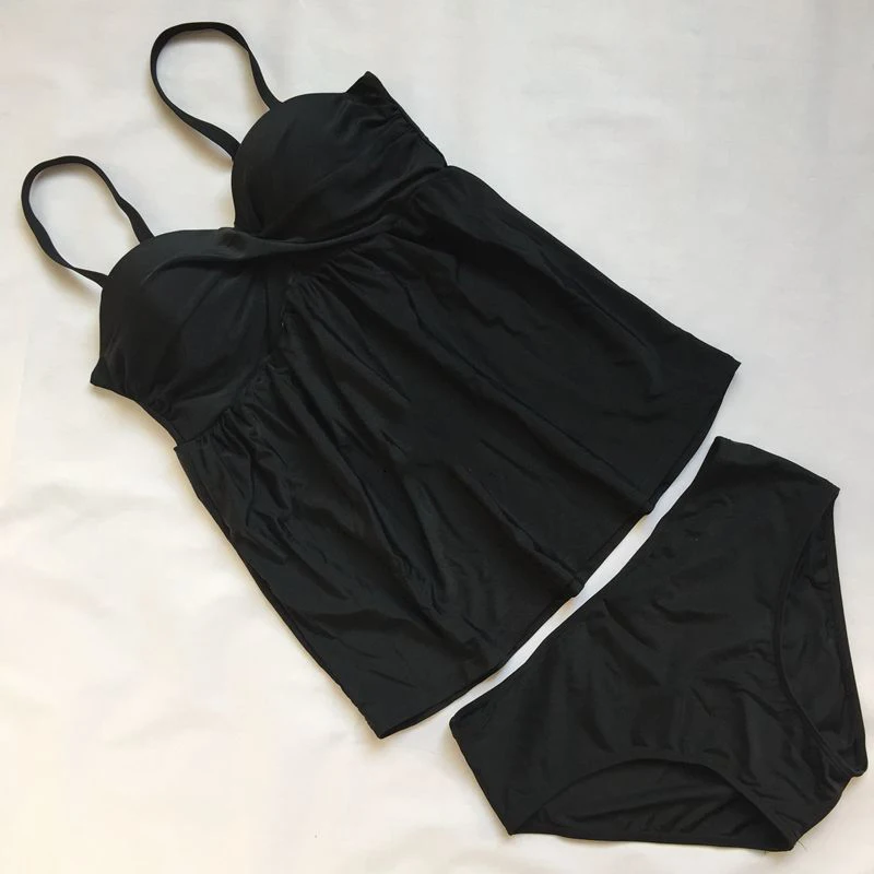 2019 женский черный Одноцветный комплект бикини с подкладкой из двух частей