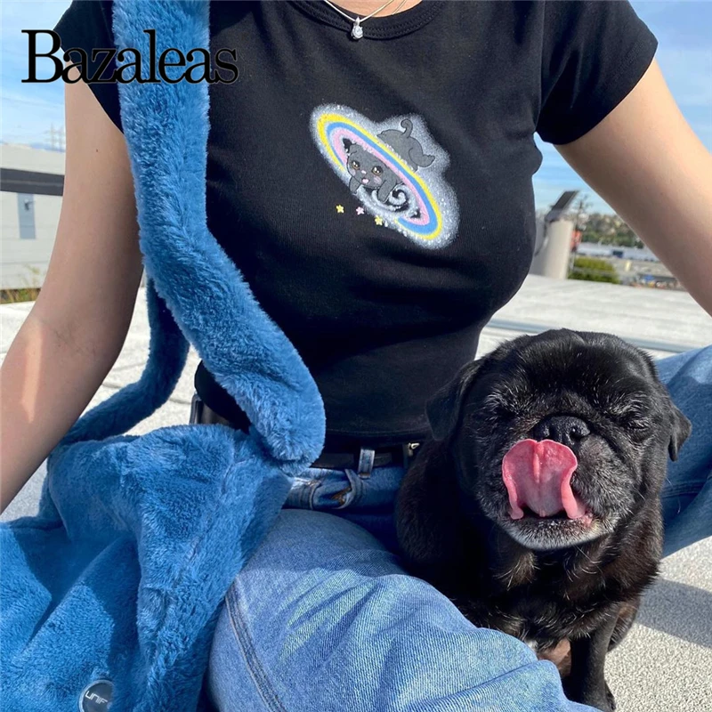 УКОРОЧЕННЫЙ ТОП Bazaleas harajuku с радужным принтом собаки уличная одежда укороченная