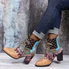 Женские элегантные стильные сапоги, кожаные сапоги с цветочным принтом и круглым носком, на шнуровке, короткие сапоги на молнии, Botas Mujer 2021
