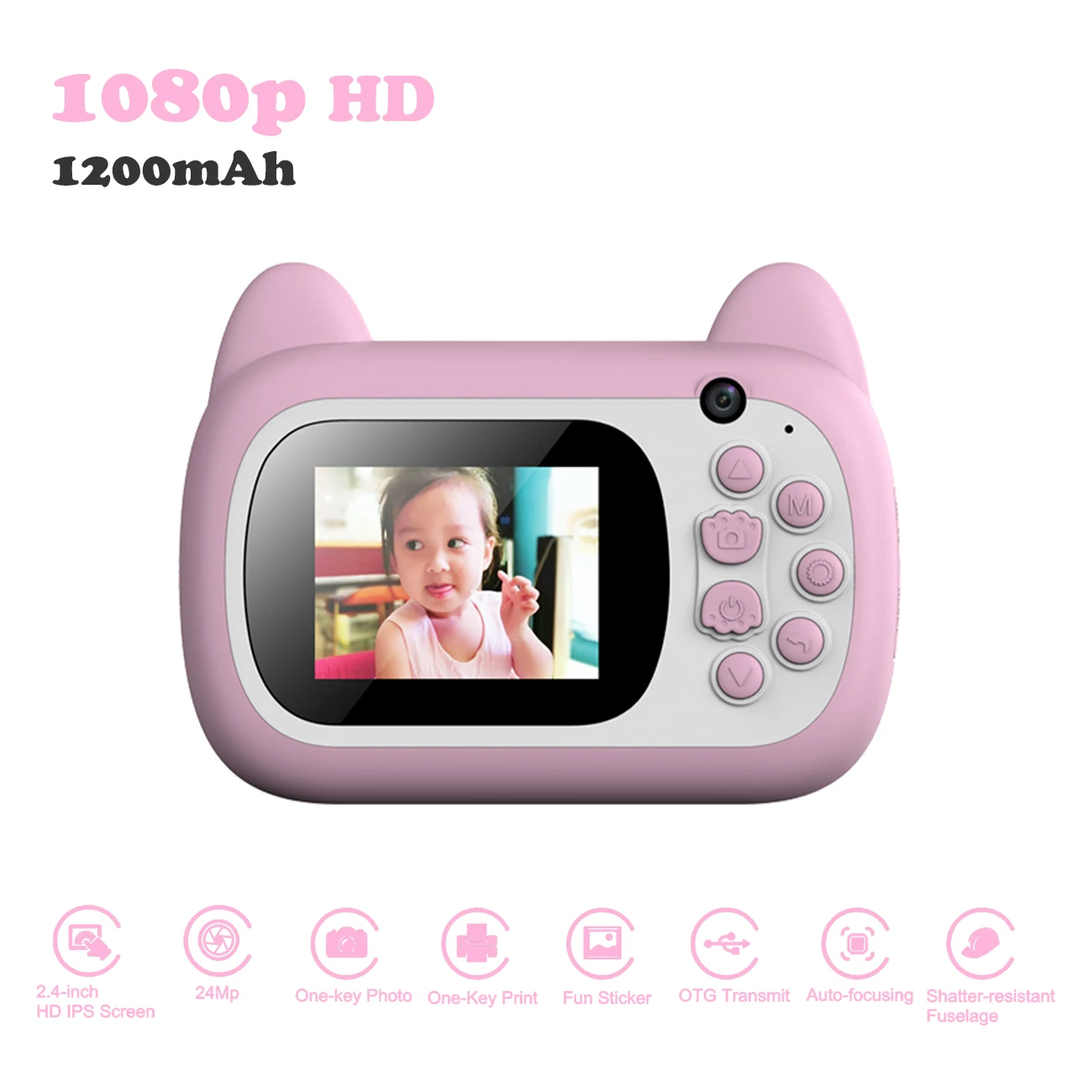 

2.4 Inch 1080p Instant Print Kids Camera Digital Dual Camera Children Cartoon Selfie Camera For Diy Birthday Gift
