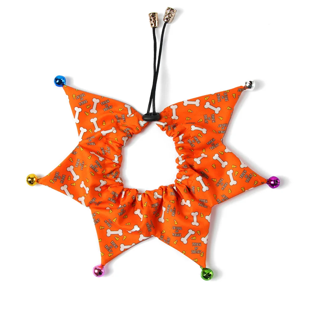 Оранжево-черный ошейник для домашних животных на Хэллоуин с колокольчиками