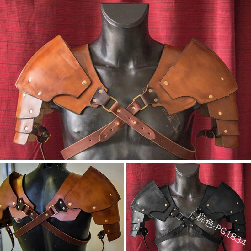 

Medieval Leather Tops Shoulder Armor Chest Harness Belts Fetish Men Body Bondage Harness Strap Rave Gay Clothing for BDSM Sex