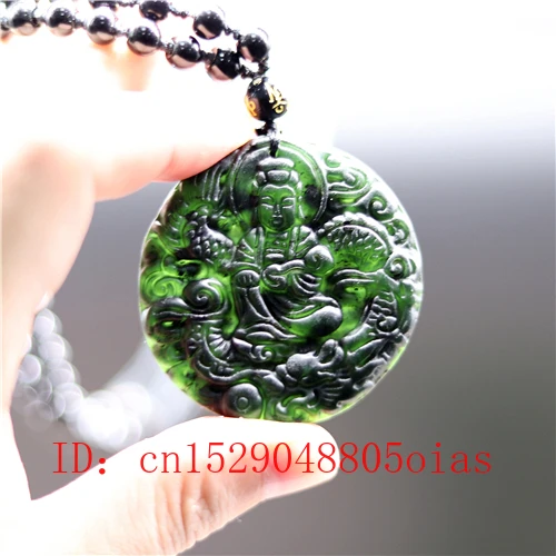 Natural Black Green Jade Dragon Guanyin Pendant Beads Necklace Charm Jewelry Obsidian Accessories Carved Amulet Gifts for Men | Украшения и