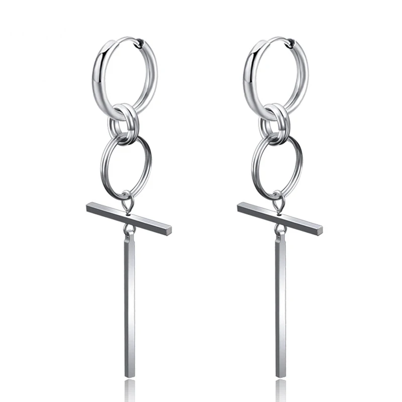 Модные серьги клипсы мужские в стиле панк с кисточкой длинная цепочка крест из