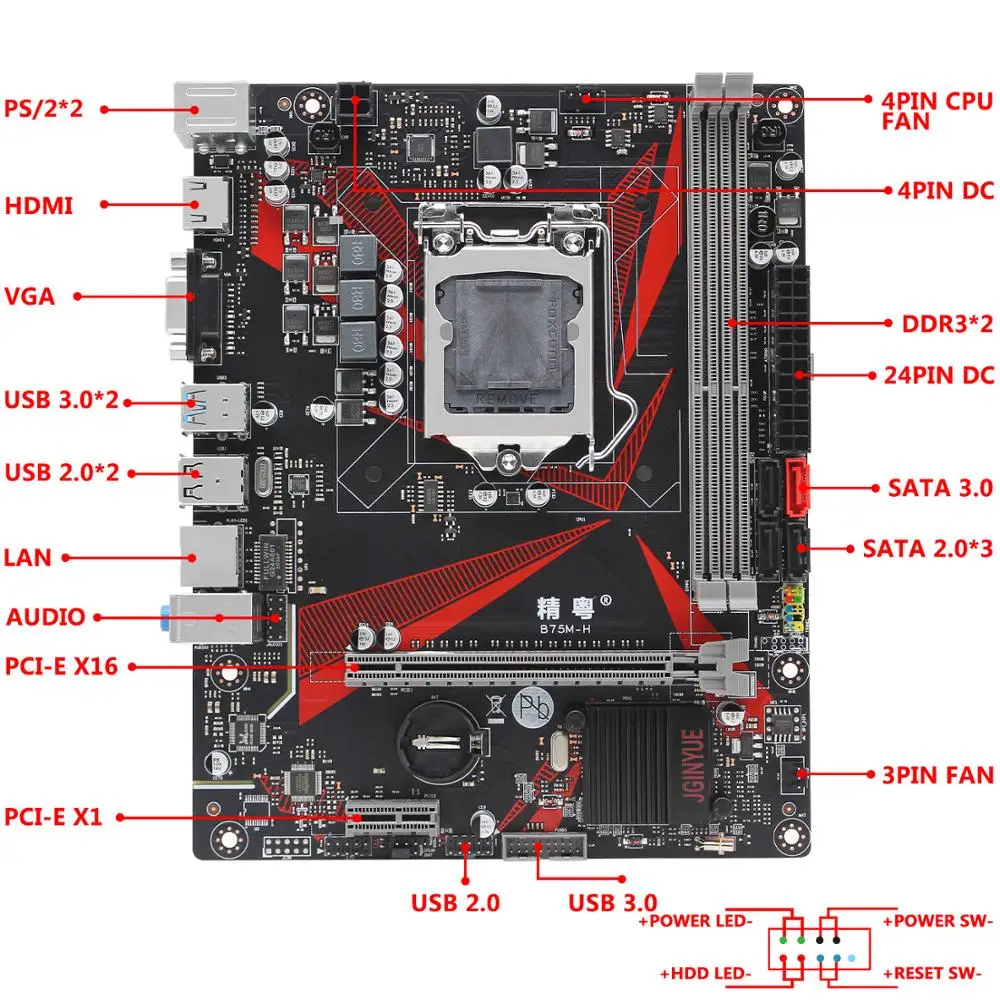 Verkaufen JGINYUE B75 Motherboard LGA 1155 Set Kit Mit Xeon E3 1230 V2 Prozessor Und 16GB(2*8GB) DDR3 Desktop RAM Speicher B75M-H
