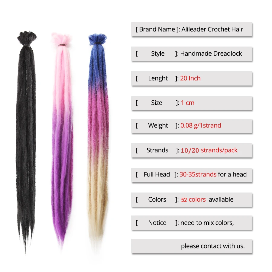 Alileader Sale Dreadlock 5/10 Strands Dreadlocks Hair Extension Ombre Crochet Braid Synthetic For Men |