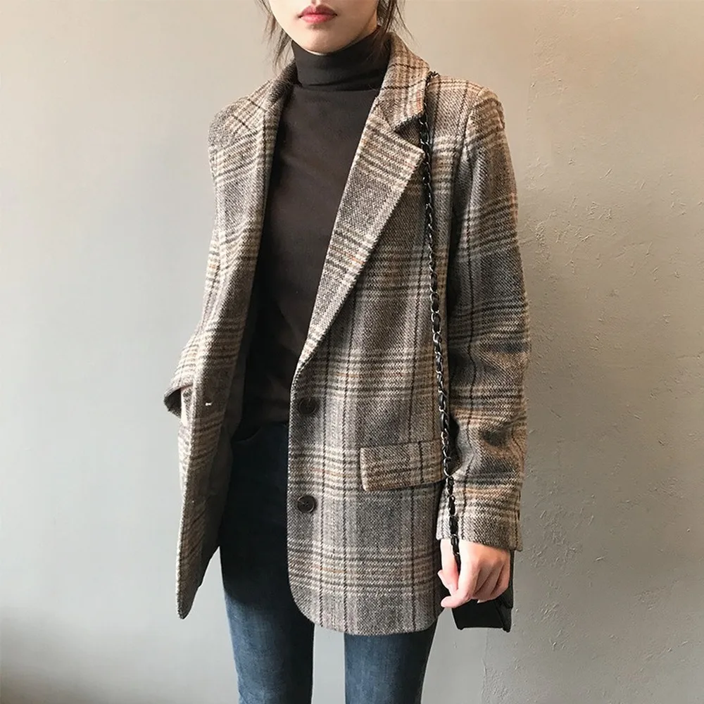 Костюм воротником из клетчатой материи шерстяная ткань Показать Тонкий костюм