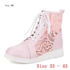 Женские ботильоны на плоской подошве, с вырезами, на шнуровке, повседневная обувь на плоской подошве, размера плюс, 33-40,41, 42,43