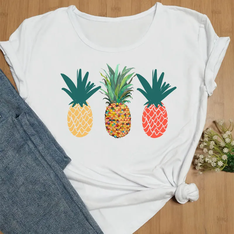 Футболка женская с принтом ананаса и фруктов модный топ графическим милая