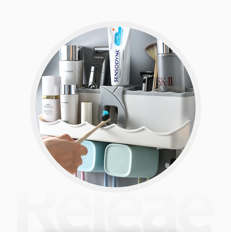 4pcs Multifunctional Toothbrush Holder Bathroom Accessories Set Automatic Toothpaste Dispenser Holder Bathroom Storage