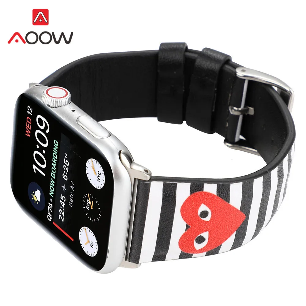 Кожаный ремешок для часов с камуфляжной печатью для Apple Watch, 40 мм, 44 мм, 38 мм, 42 мм, браслет с сердечками для мужчин и женщин, ремешок для iWatch 1, 2, 3, 4