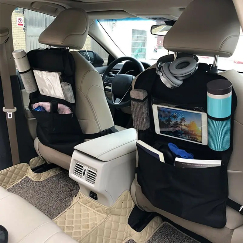 Funda protectora de asiento trasero de coche para ni&ntilde;os, organizador de asiento trasero de coche, negro, antisuciedad, bolsa de almacenamiento-4