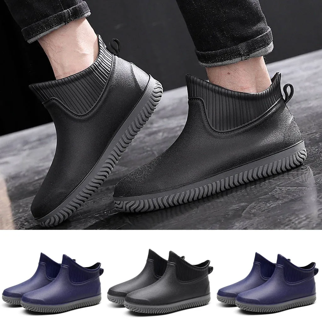 

SAGACE rain boots men Short Tube Non-Slip Waterproof winter boots men shoes Slip-On Rain Boots Fashion Solid Shoes Fishing Shoes