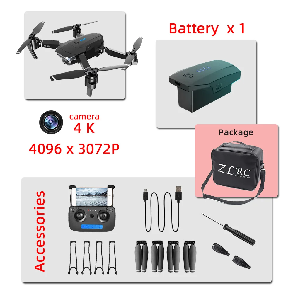 4K 1B bag Дрон 4K SG901 в rc вертолет Дроны с камерой hd Дрон игрушки Квадрокоптер Профессиональный Дрон Квадрокоптер селфи игрушки vs SG907 - Цвет: 4K 1B bag
