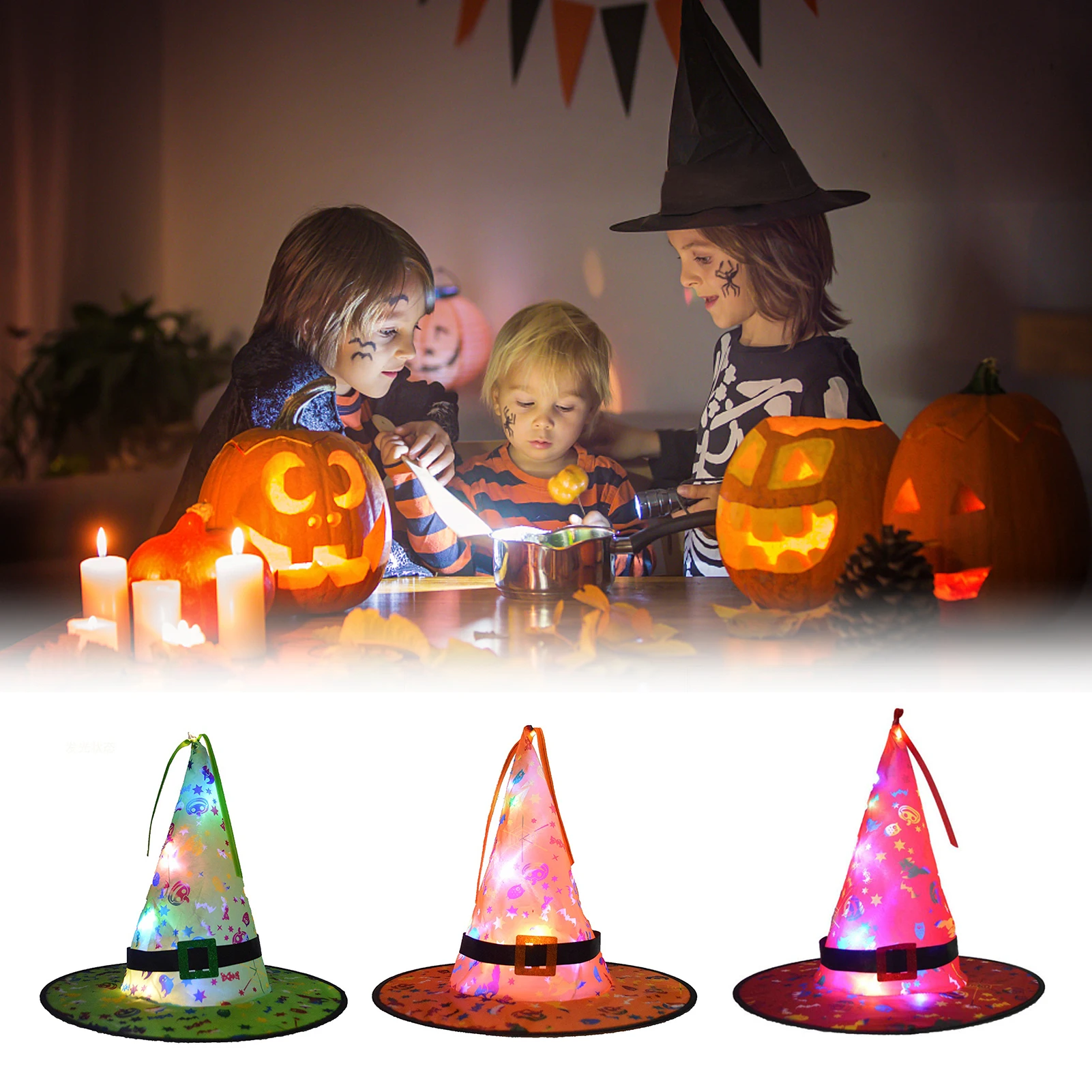 

Шапка Хэллоуин подвесная светодиодная шапка украшения для Хэллоуина светящаяся шляпа ведьмы свет для улицы, двора, дерева