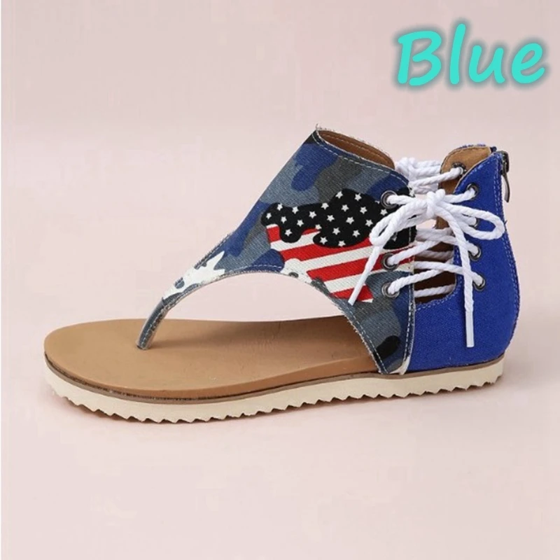 

Open Toe Flat Shoes Female Summer Casual Camouflage Zipper Lace-Up Breathable Lightweight Beach Outdoor Plus Size Women Sandals