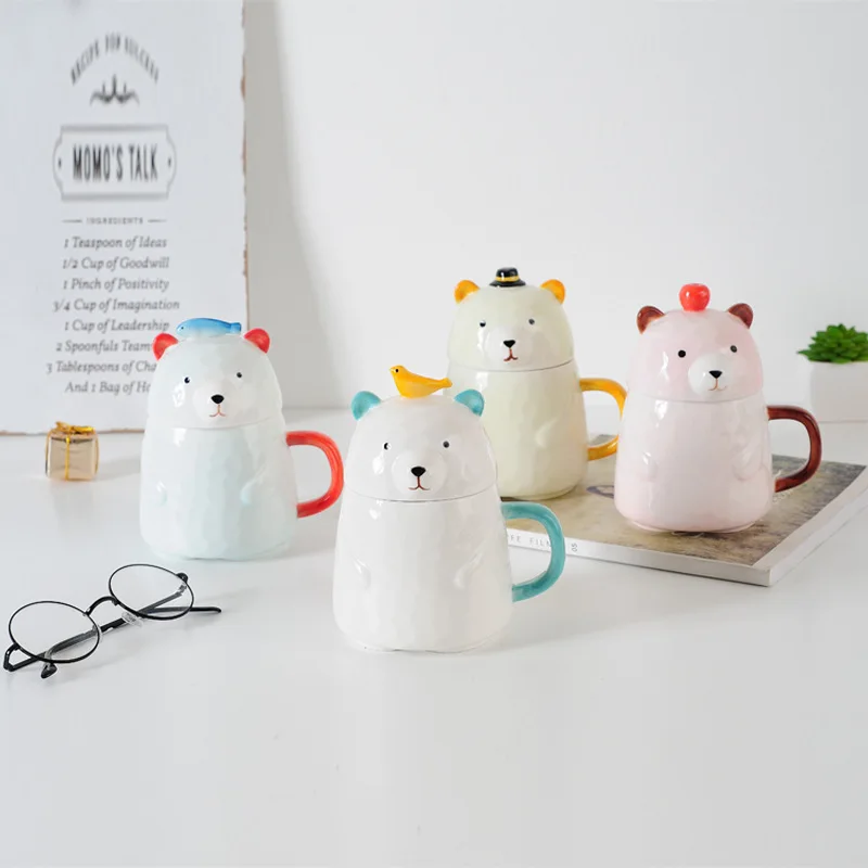 Деревянный медведь креативная Милая мультяшная керамическая чашка с крышкой для