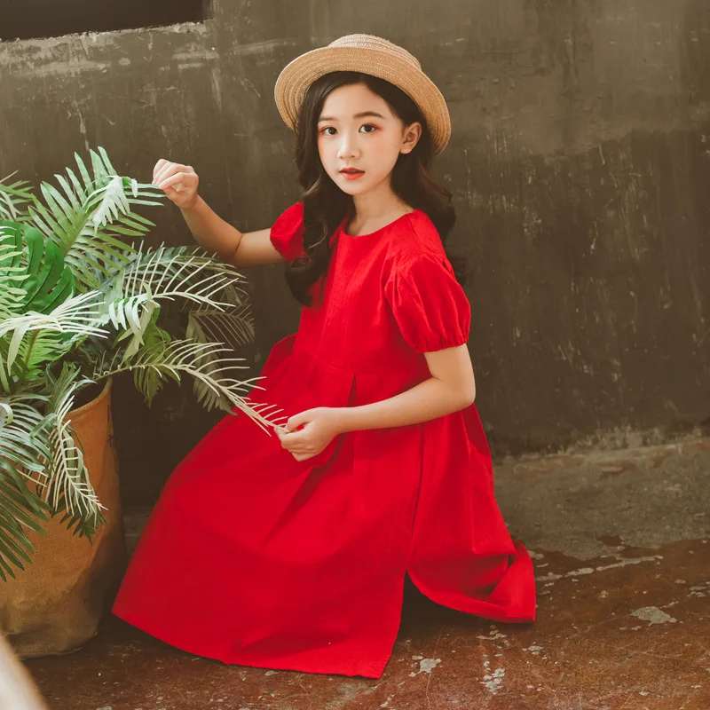 Платье для девочек коллекция 2019 года летние хлопковые однотонные платья