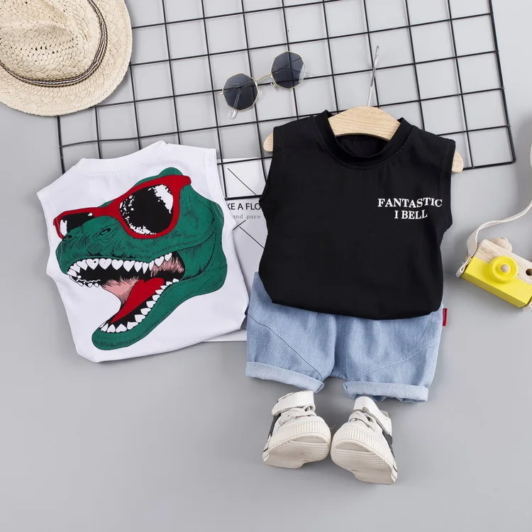 Toddler Boy Clothes Children's Summer New Cartoon Pullover Vest Shorts Two-piece Boy's Children's Sleeveless Vest Suit