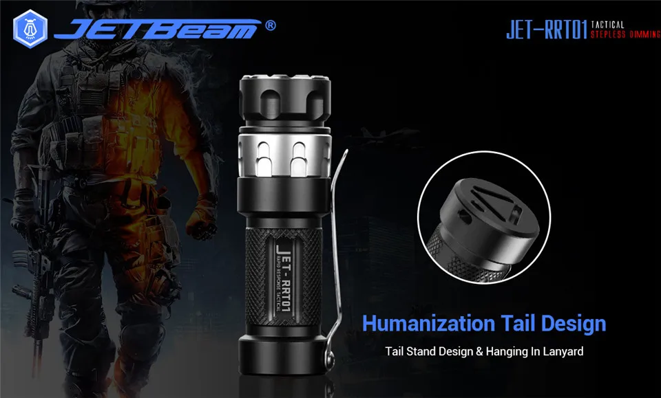 Jetbeam RRT01 Cree XPL светодиодный бесступенчатый Тактический светильник с затемнением, походный разведочный фонарь светильник с батареей Mirco USB 16340