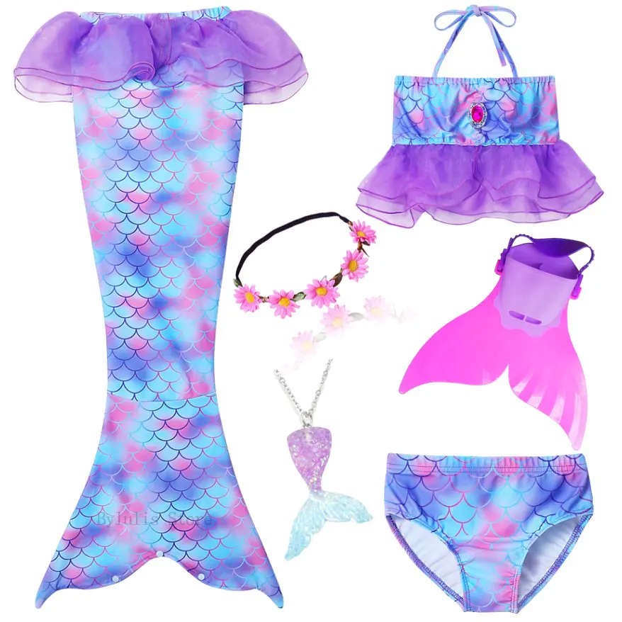 Детский костюм Русалочки с моноластами плавательный хвостом для девочек косплея