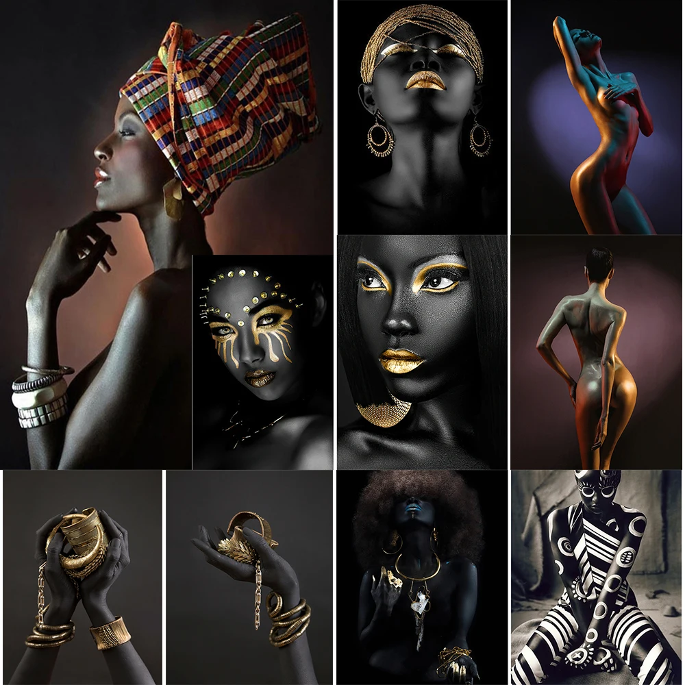 

5d Diy Diamond Painting African Woman Indian Headband Portrait Modern Inlaid Rhinestone Cross Stitch Decoration Gift