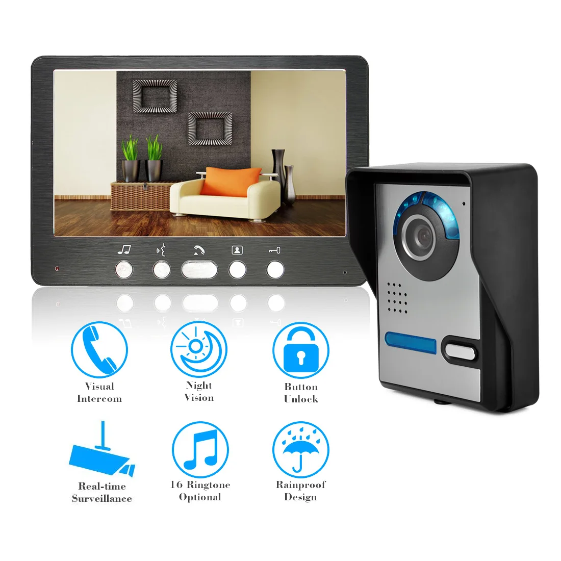 7 Inch Wired Video Door Phone Intercom with Monitor Doorbell System kit IR Night Vision Rainproof