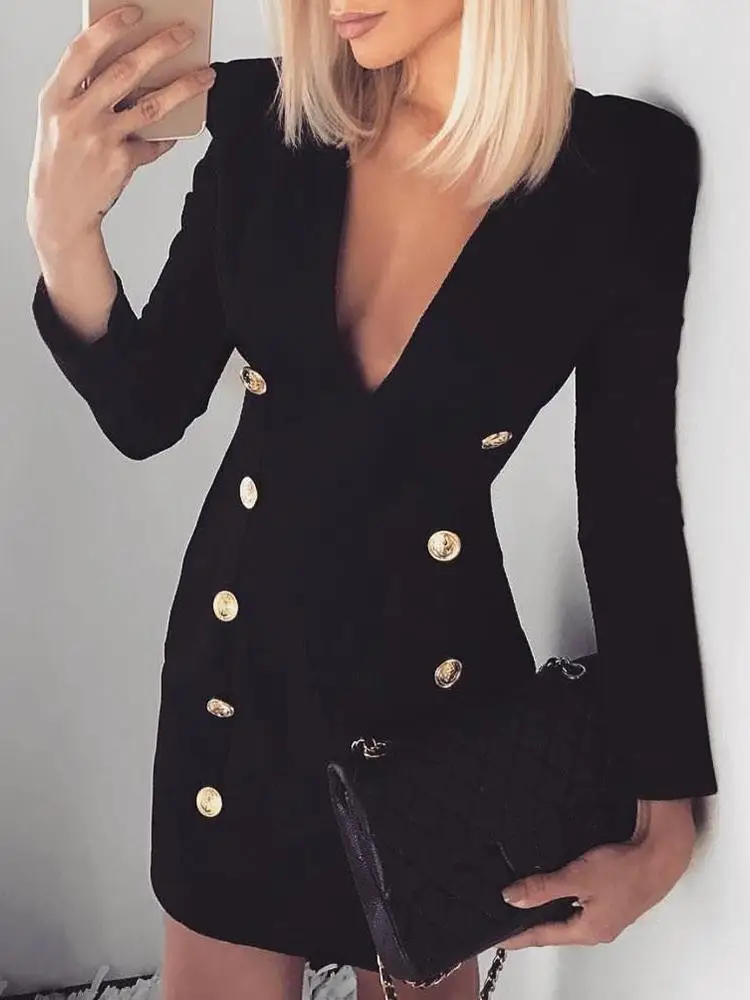 2019 весна и осень новая сексуальная униформа двубортный с длинными рукавами