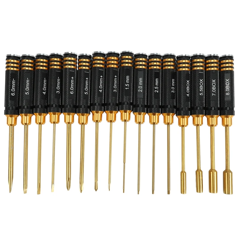 

16Pcs Hex Phillips Screw Nut Flat Hexagonal Screwdriver Set with Bag Black Round Hand Shank for RC Model Mini Hand Tool