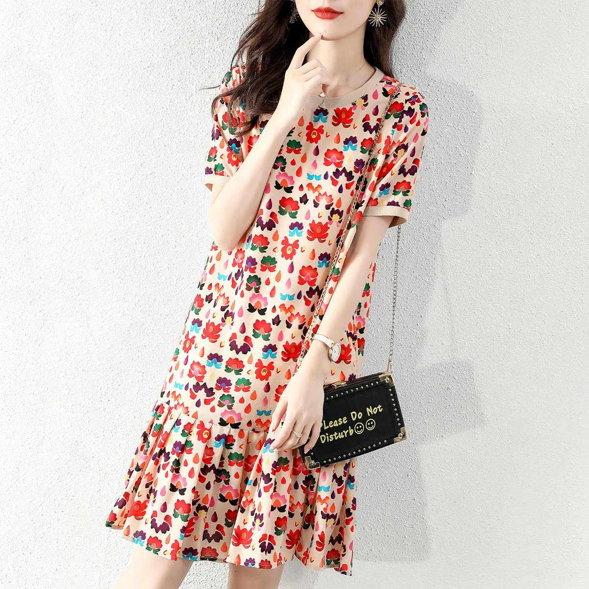 

2021 Summer New Temperament Fairy Skirt Printed Floral Flower Age-reducing Vibrant Fishtail Skirt Mid-length Dress Women