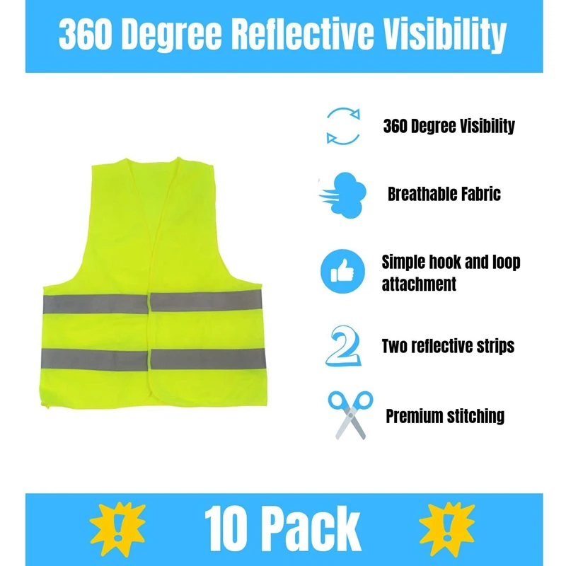 10 шт. зеленый светоотражающий жилет с высокой видимостью серебряной полоской Hi Vis