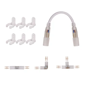 Неоновый светильник, светодиодная лента для 14 мм, трубка 220 В, 360, Круглый, два провода, прямой, средний разъем, L T, I Форма, зажимы, аксессуары