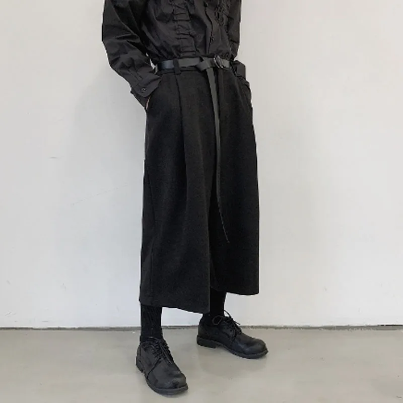 Preto solto Повседневная обувь de lã с длинными рукавами perna calças com cinto masculino Japan уличная