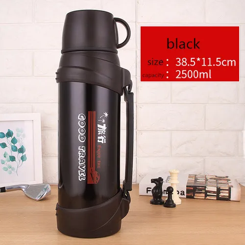 Black 2500ml 304 термос большой емкости из нержавеющей стали, 1200 мл, 1500 мл, 2л, для машины, для путешествий, портативная бутылка-термос л - Цвет: Black 2500ml