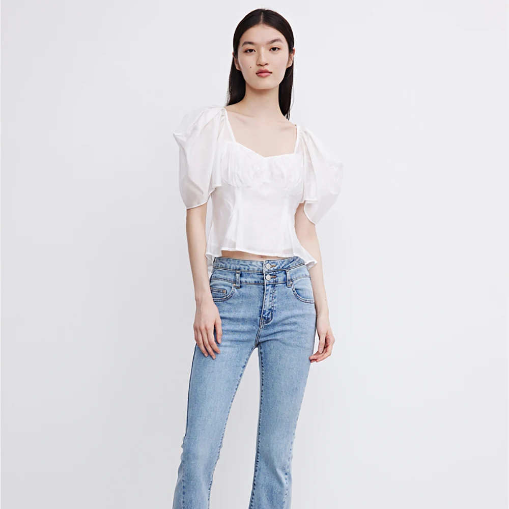 

Летняя Новинка 2021, Женская французская блузка Unizera с квадратным вырезом, Легкая блузка wg20s2ce2004