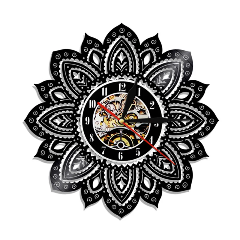 Цветок лотоса из жизни Мандала Йога настенные художественные виниловые часы
