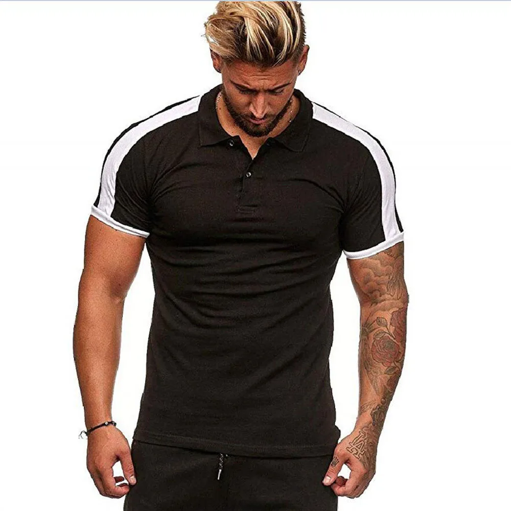 Мужская Однотонная футболка с отложным воротником и коротким рукавом|Поло| |
