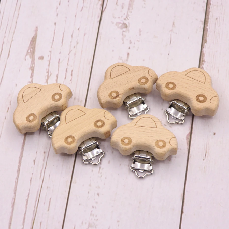 Soporte de madera de haya para chupete de beb&eacute;, cuentas de dentici&oacute;n de grado alimenticio personalizables, con forma de estrella y Animal, 10psc-0